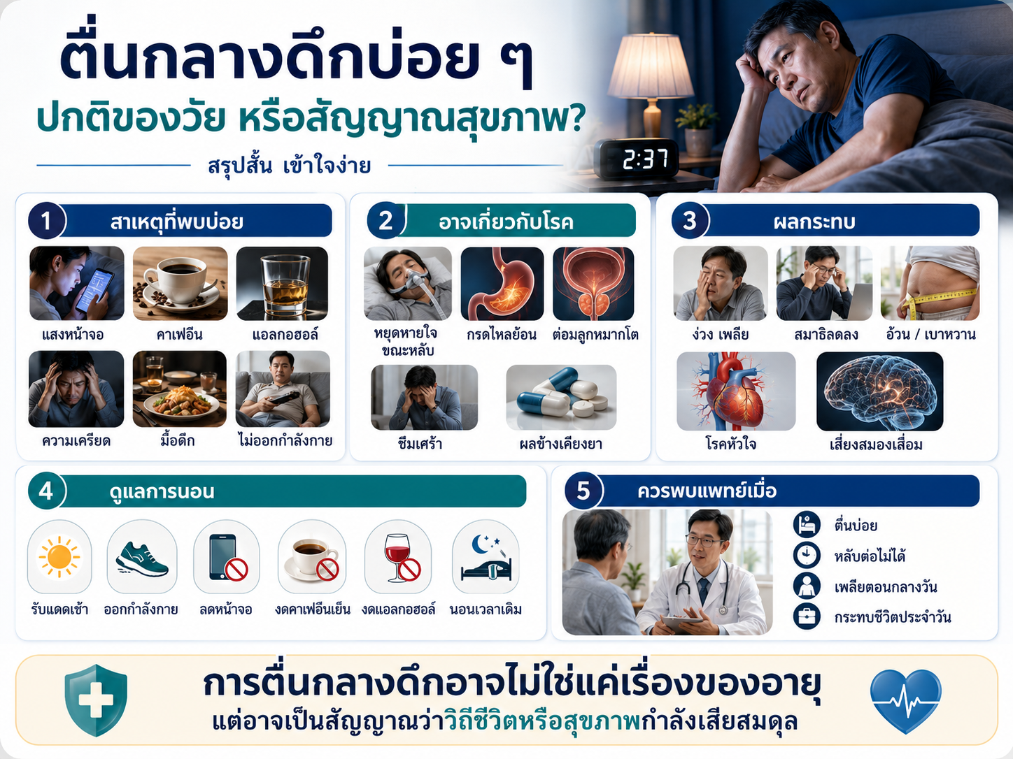 ตื่นกลางดึกบ่อย ๆ เป็นเรื่องปกติของคนมีอายุ หรือสัญญาณว่าสุขภาพกำลังมีปัญหา?